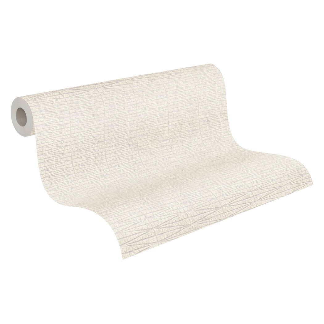 Beige Vliestapete "Hygge 2" mit Linienmuster aufgerollt