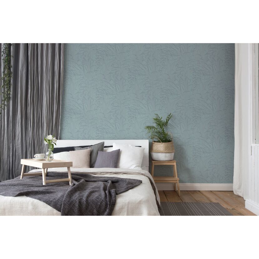 Schlafzimmer mit Vliestapete Hygge 2 Schilfgras