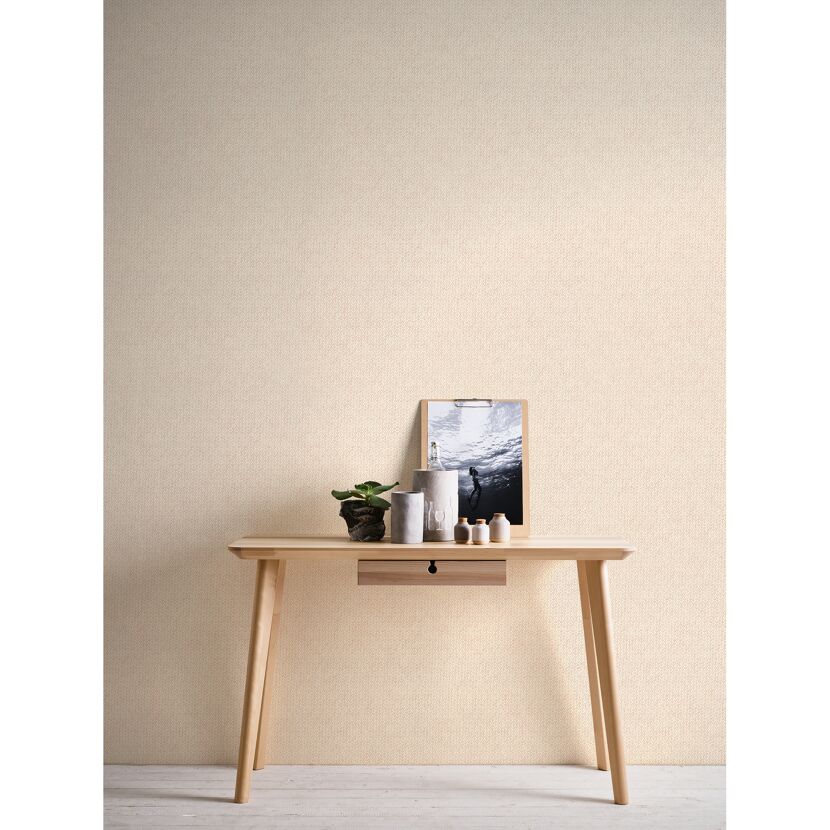 Beige Vliestapete Hygge 2 mit geflochtenem Muster