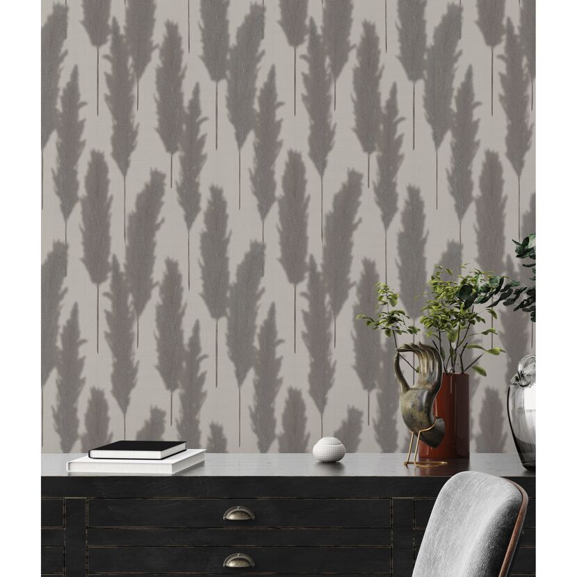 Tapete mit Pampasgras-Muster in Grau und Beige