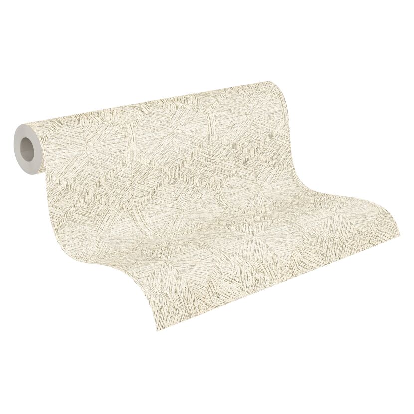 Beige Vliestapete mit geometrischem Muster auf einer Rolle