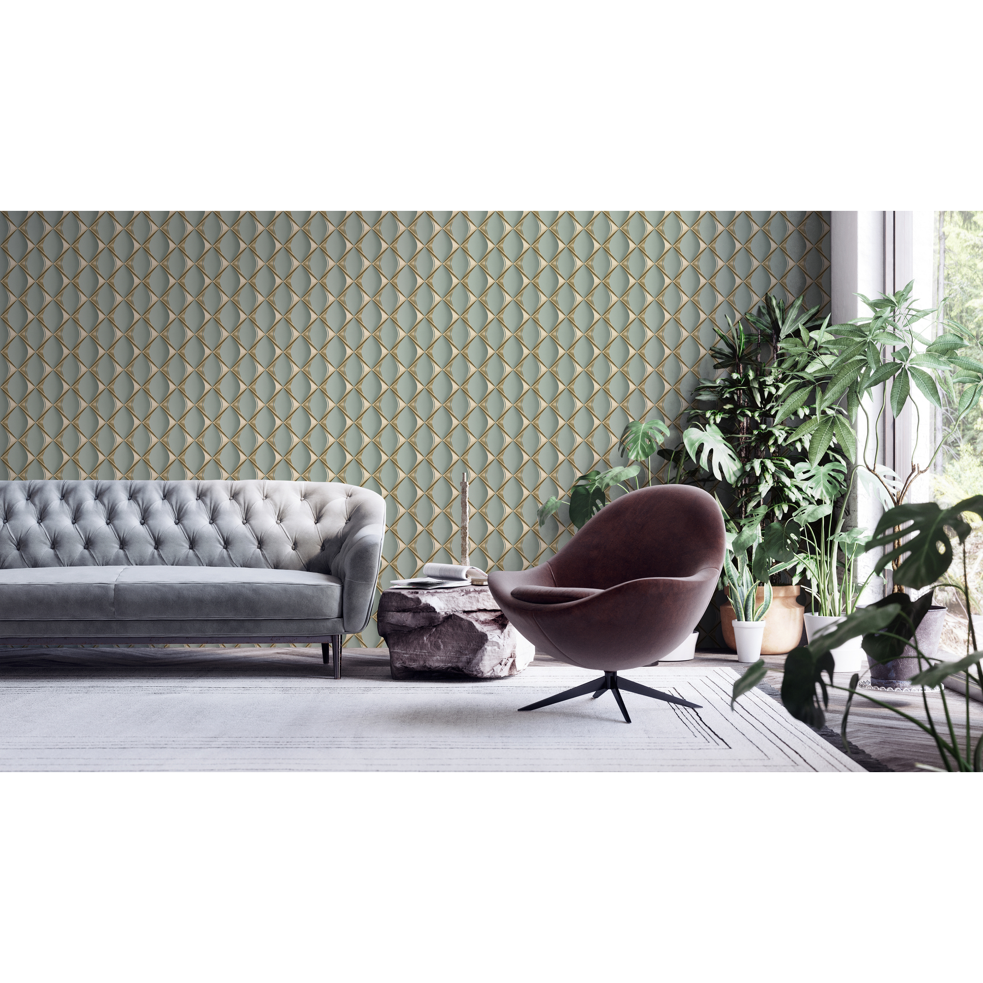 Vliestapete 'My Home. My Spa.' retro Grafik 3D grün 10,05 x 0,53 m + product picture