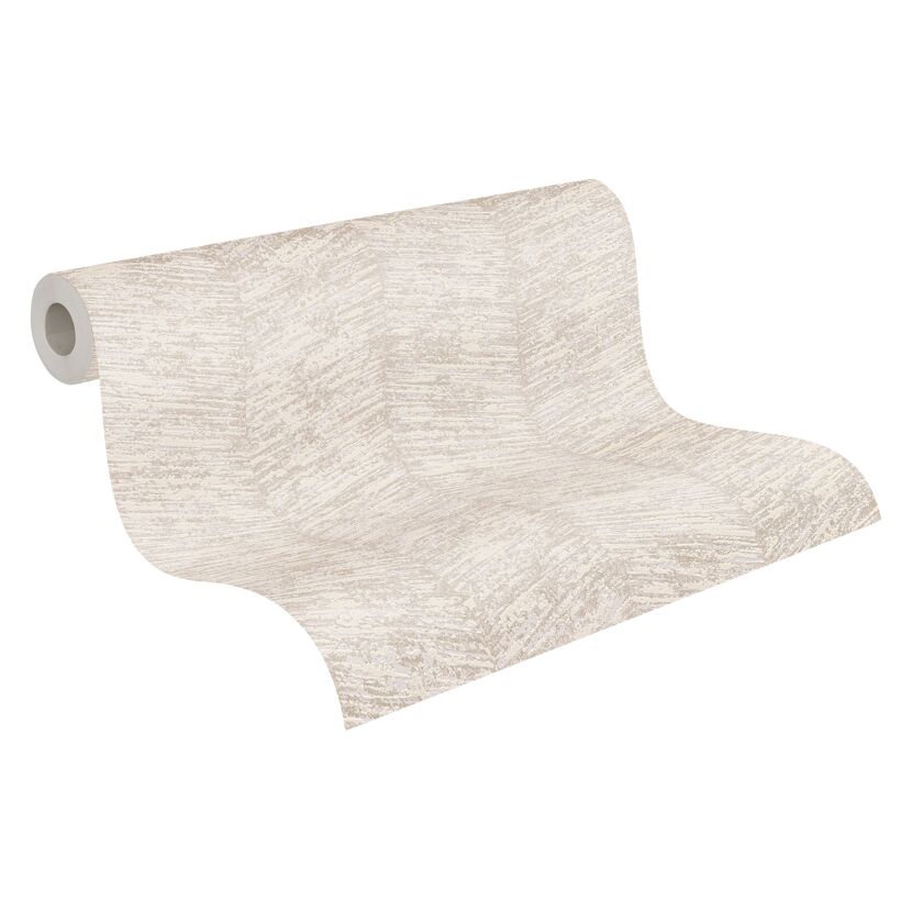 Beige Vliestapete mit Fischgrätmuster aufgerollt