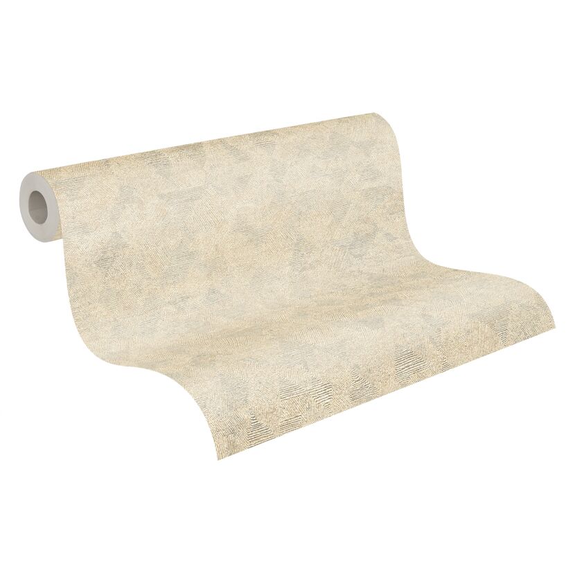 Beige Vliestapete mit geometrischem Muster aufgerollt
