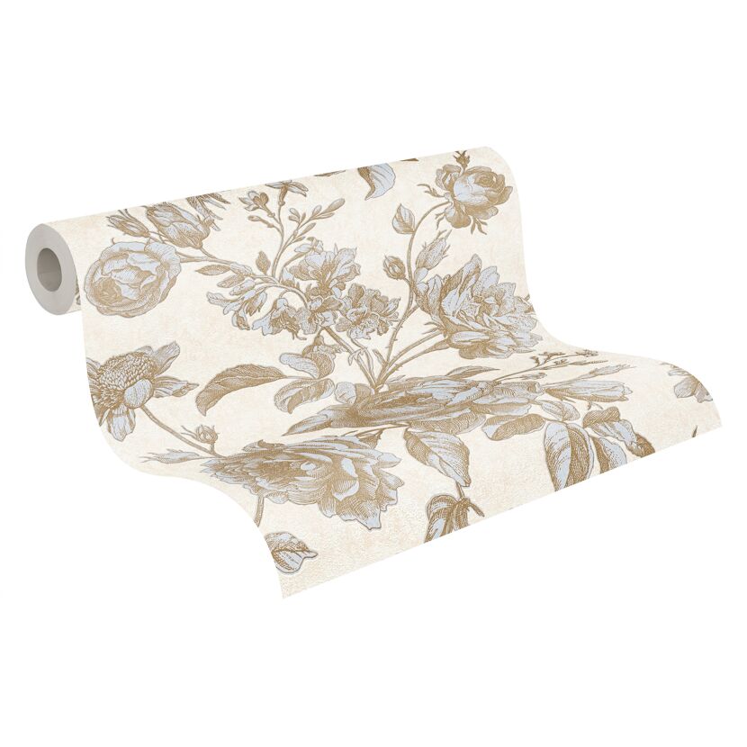 Rolle Vliestapete mit Rosenmuster in Beige und Hellblau
