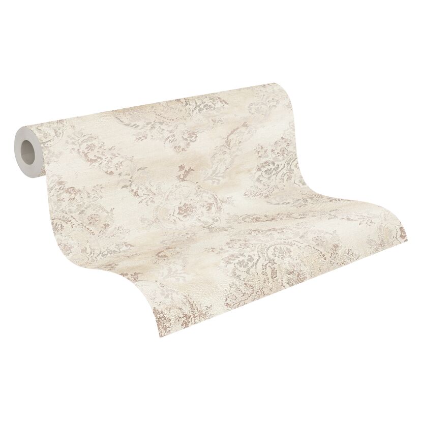 Beige Vliestapete mit Ornamentmuster auf Rolle