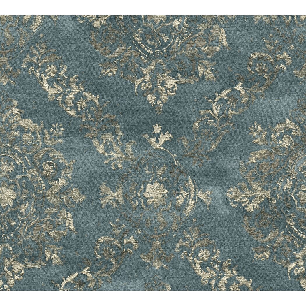 Blaue Tapete mit goldenem Ornamentmuster