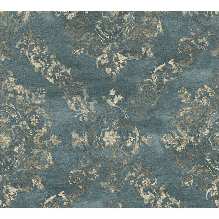 Blaue Tapete mit goldenem Ornamentmuster