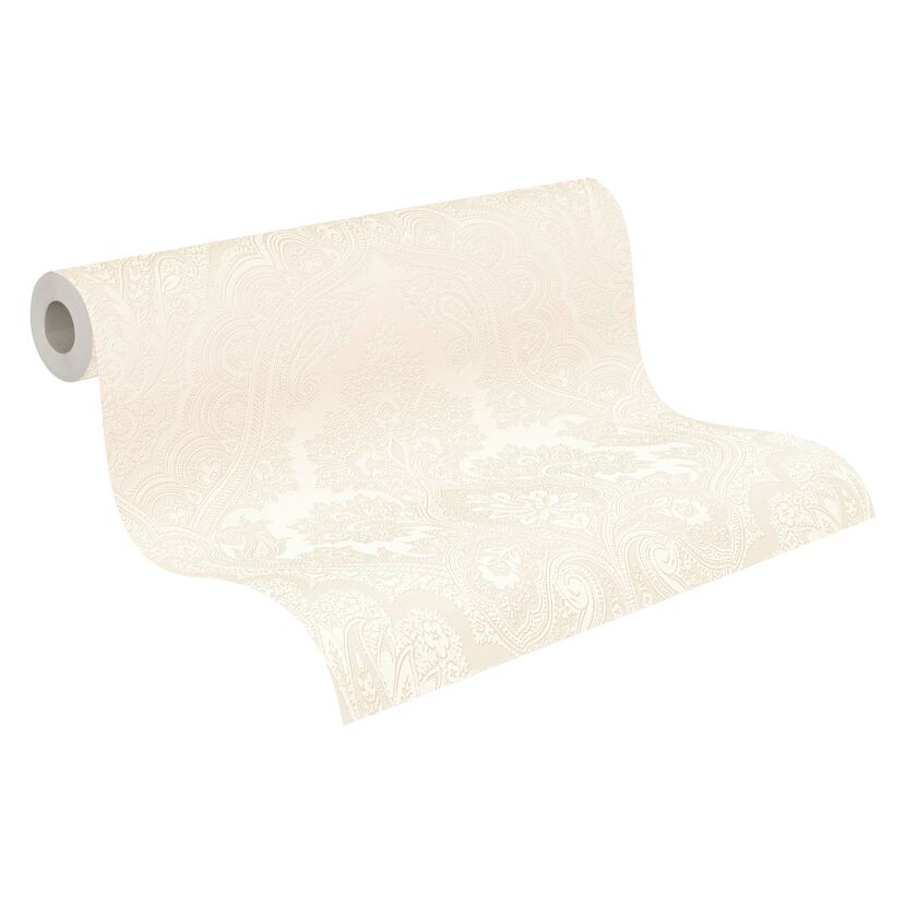 Beige Vliestapete mit Barockmuster auf einer Rolle