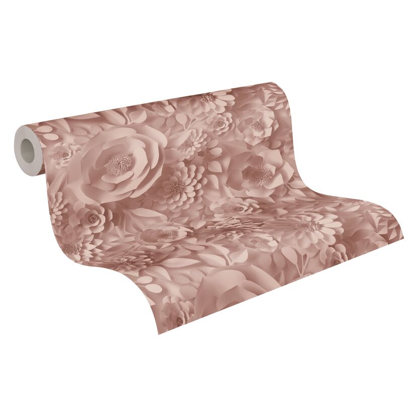 Rolle Tapete mit 3D-Blüten in Rosa