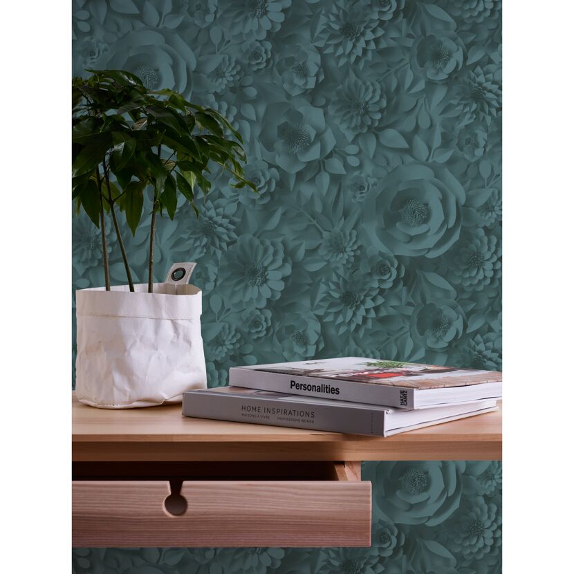 Grünes florales Mustertapete Pint Walls mit Pflanze und Büchern