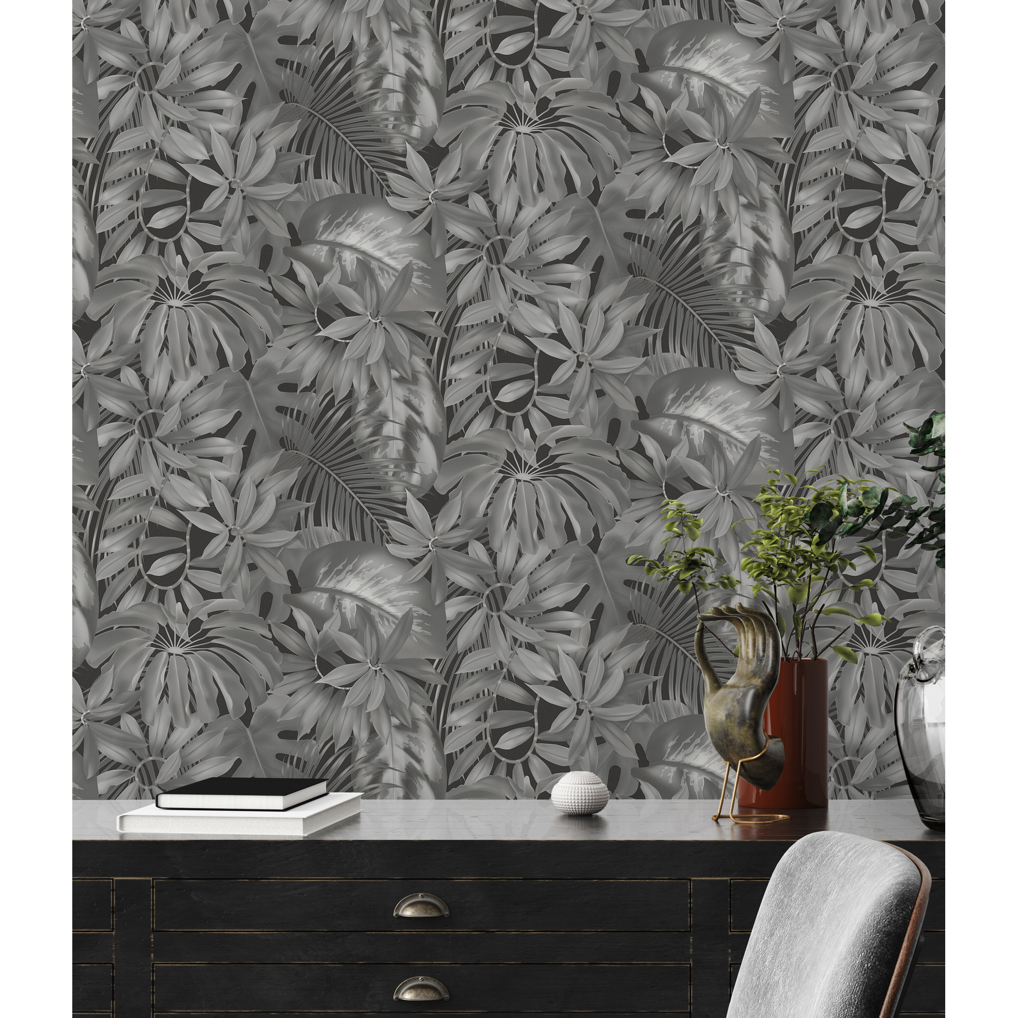 Vliestapete 'Pint Walls' Dschungel grau/schwarz 10,05 x 0,53 m + product picture