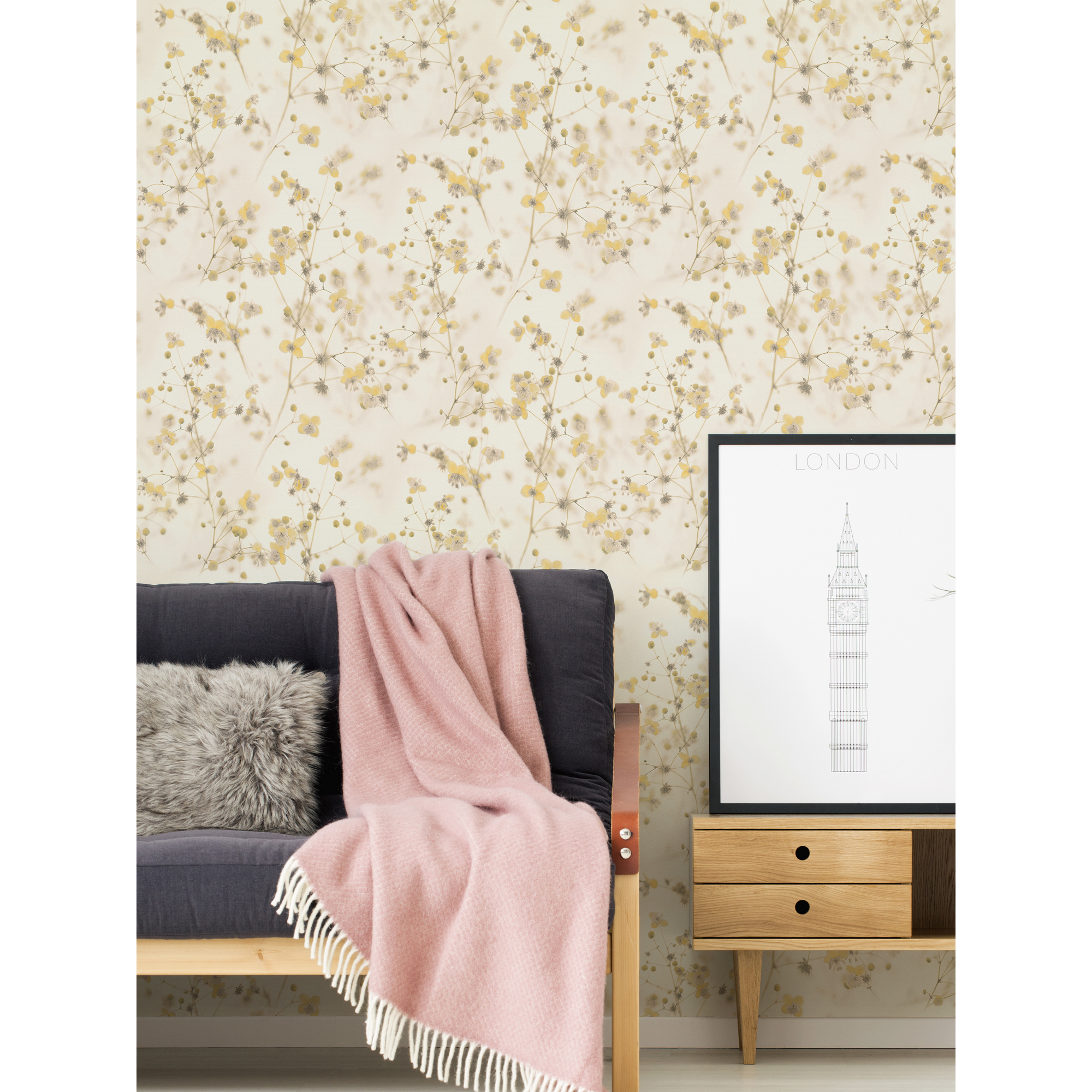 Vliestapete 'Pint Walls' Blumen gelb/weiß 10,05 x 0,53 m + product picture
