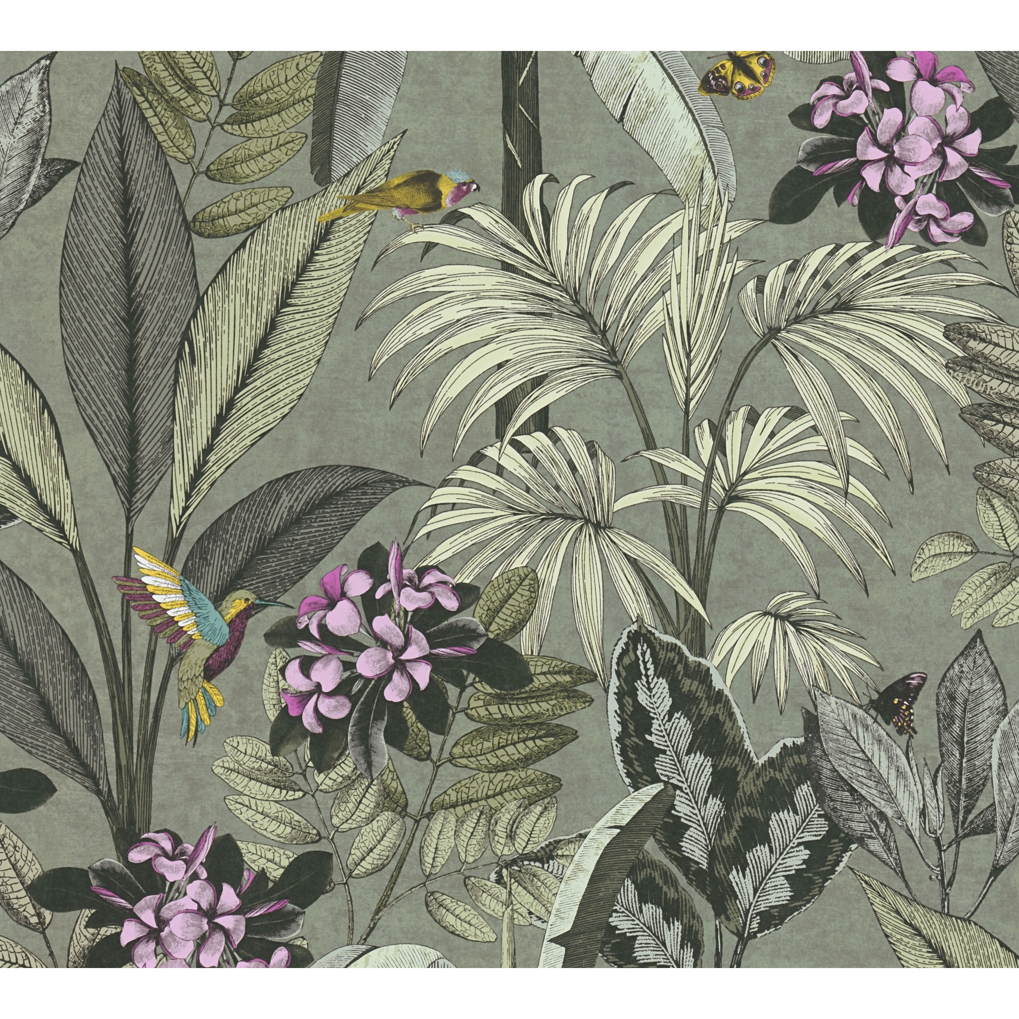 Vliestapete 'Pint Walls' Blätter, Kolibri grün/rosa 10,05 x 0,53 m + product picture