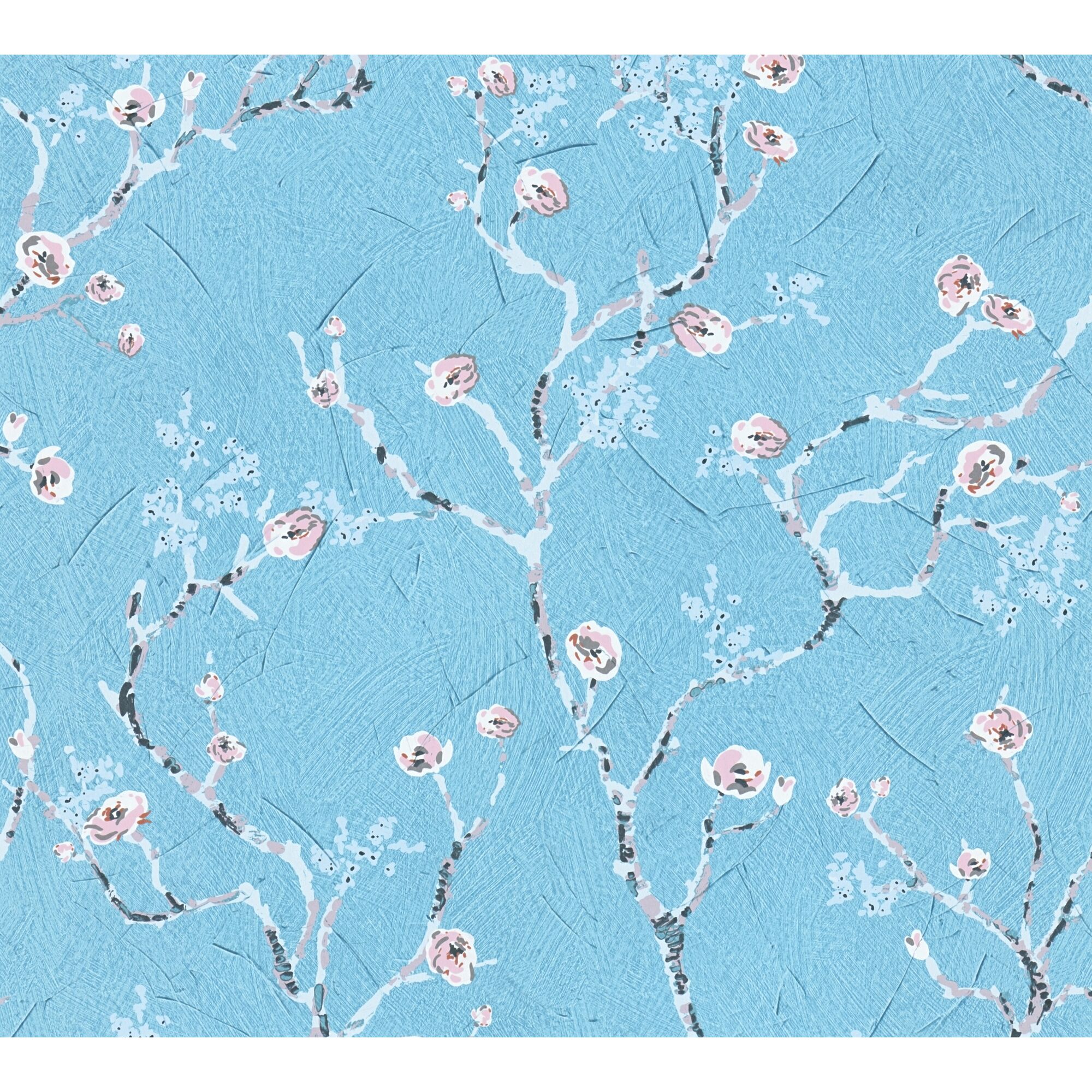 Hellblaue Vliestapete mit Kirschblüten