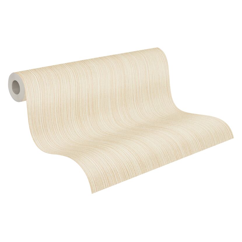 Beige Vliestapete "The BoS" mit feinen Streifen aufgerollt