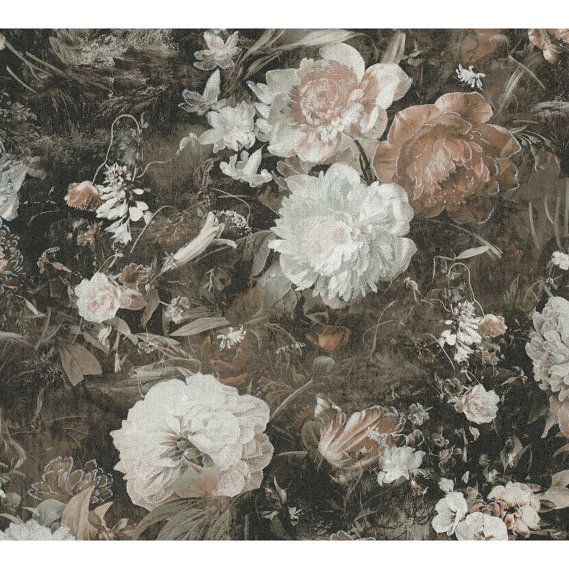 Vintage Blumenmuster auf dunkelgrünem Hintergrund