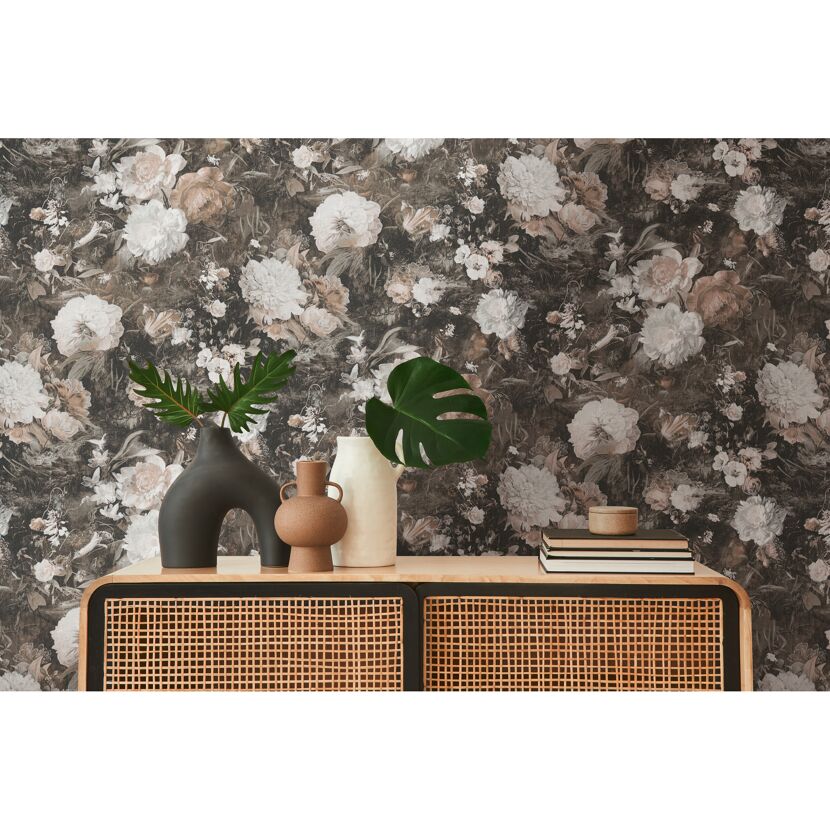 Wohnzimmer mit Vintage Blumentapete