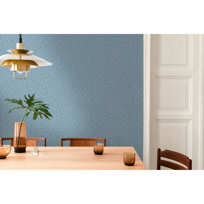 Blaue Vliestapete The BoS Linien Retro im Esszimmer