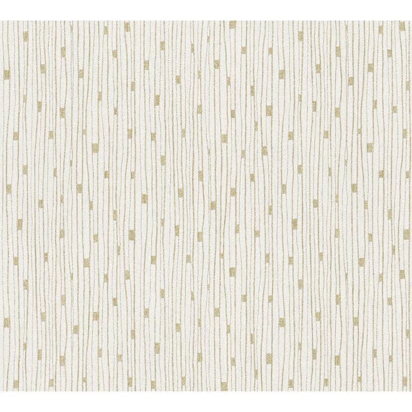 Vliestapete The BoS mit goldenen Linien und Quadraten auf weißem Hintergrund