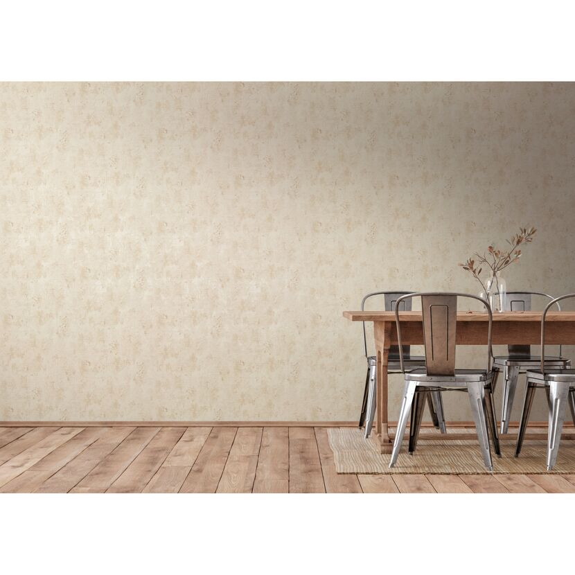 Beige Vliestapete "The BoS Betonwand" im Esszimmer