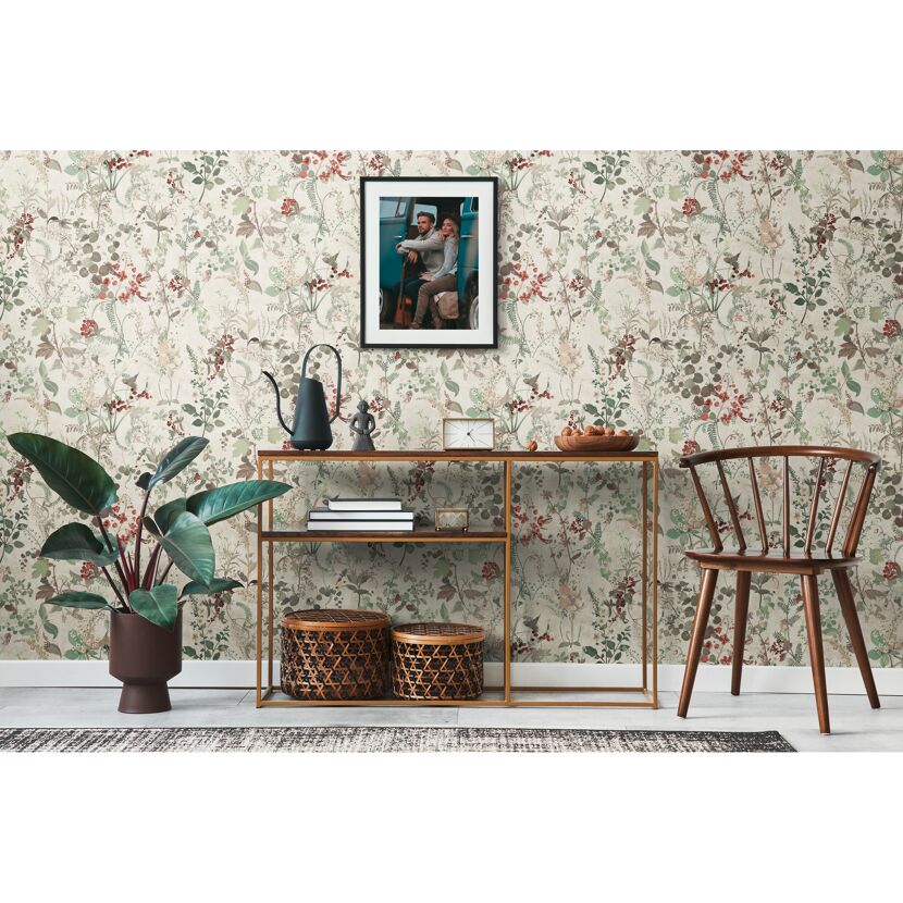 Wohnzimmer mit Blumentapete