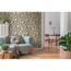 Wohnzimmer mit Blättermuster-Tapete in Beige und Dunkelgrau