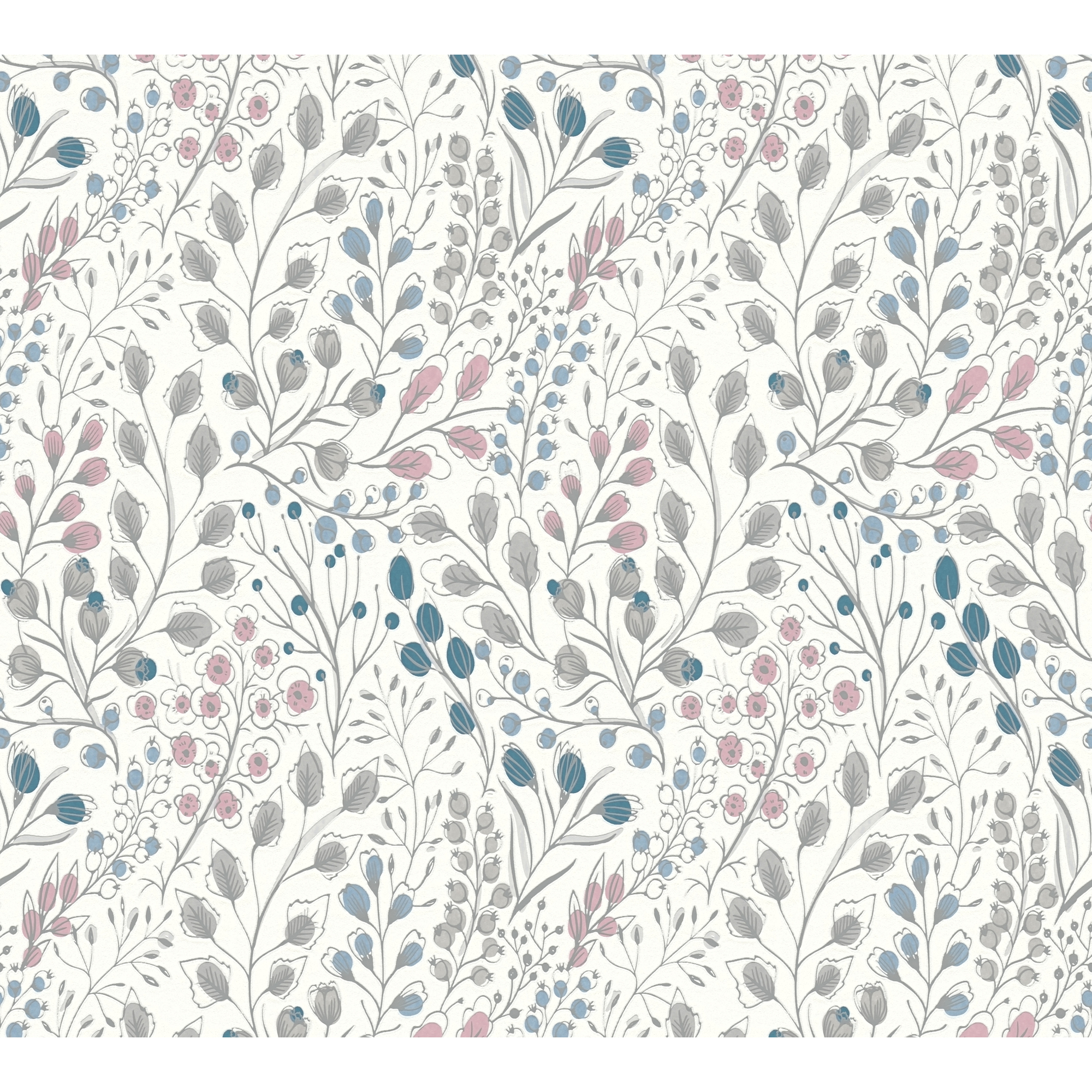 Vliestapete ''Attractive 2' Blume, Blätterranke weiß/rosa/blau 10,05 x 0,53 m + product picture