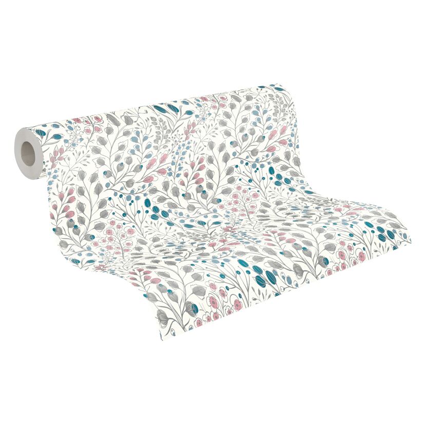 Rolle Vliestapete attractive 2 mit floralem Muster in Rosa, Grau und Petrol