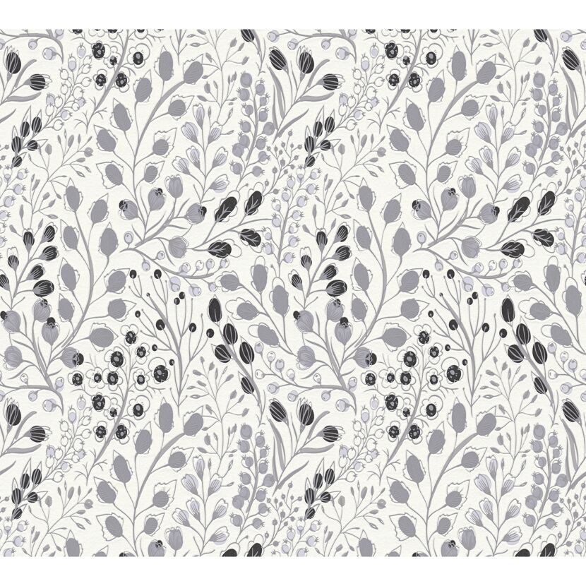 Blumenmuster in Grau und Schwarz auf weißem Hintergrund