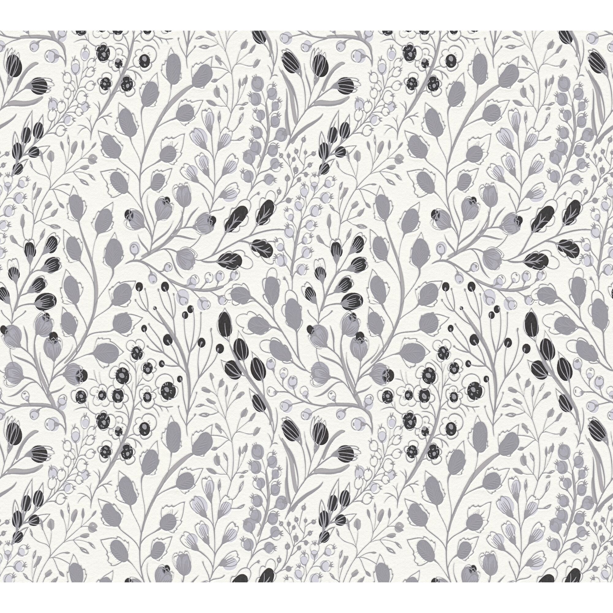 Blumenmuster in Grau und Schwarz auf weißem Hintergrund