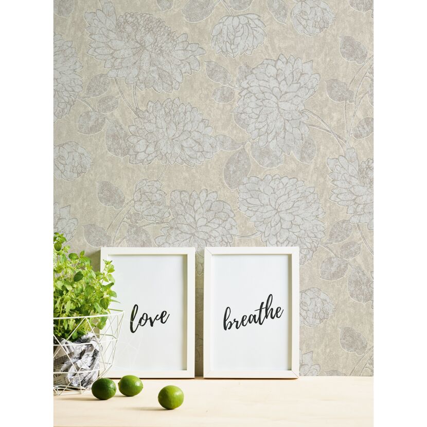 Beige Vliestapete Attractive 2 mit Blumenmuster