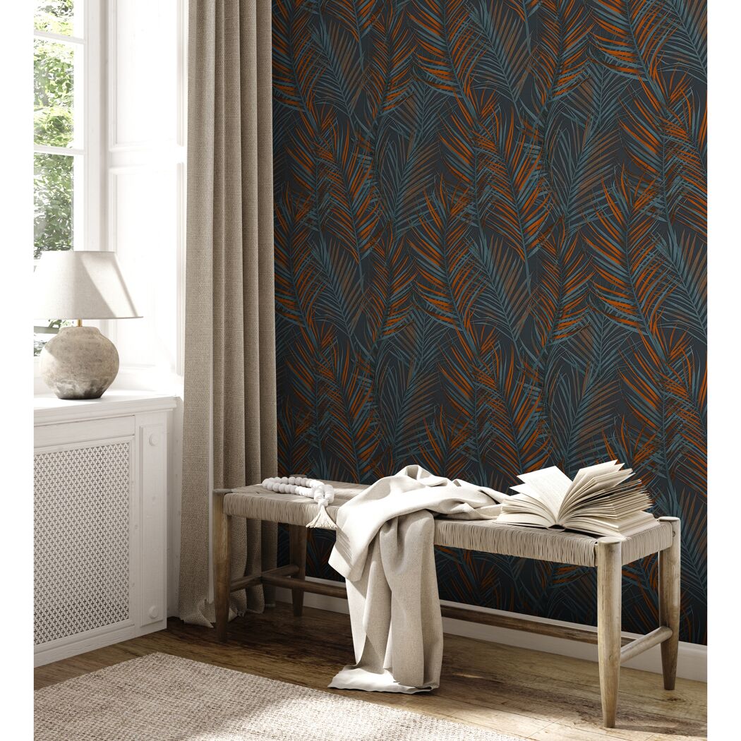 Vliestapete attractive 2 mit Palmenmuster in Orange und Blau