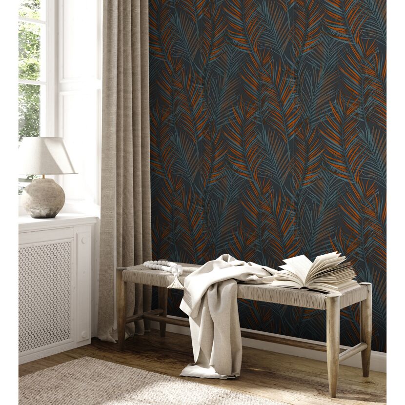 Vliestapete attractive 2 mit Palmenmuster in Orange und Blau