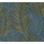 Vliestapete mit goldenen Palmblättern auf blaugrauem Hintergrund