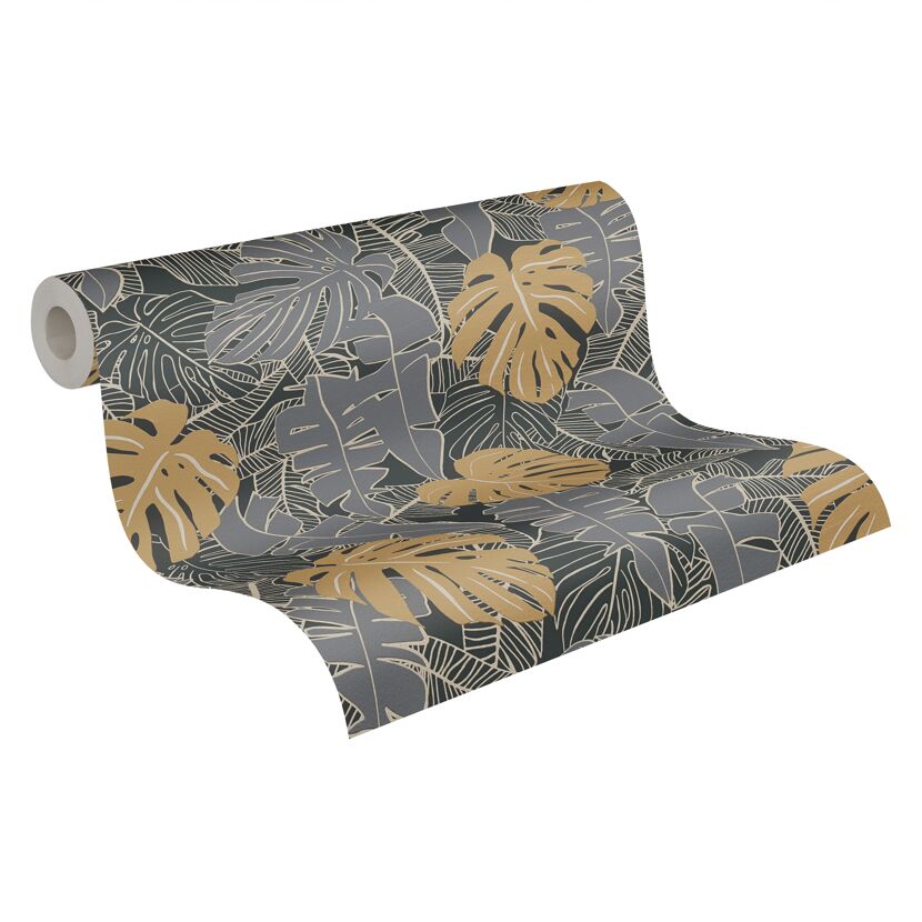 Vliestapete Turnowsky Bananenblatt gold-grau