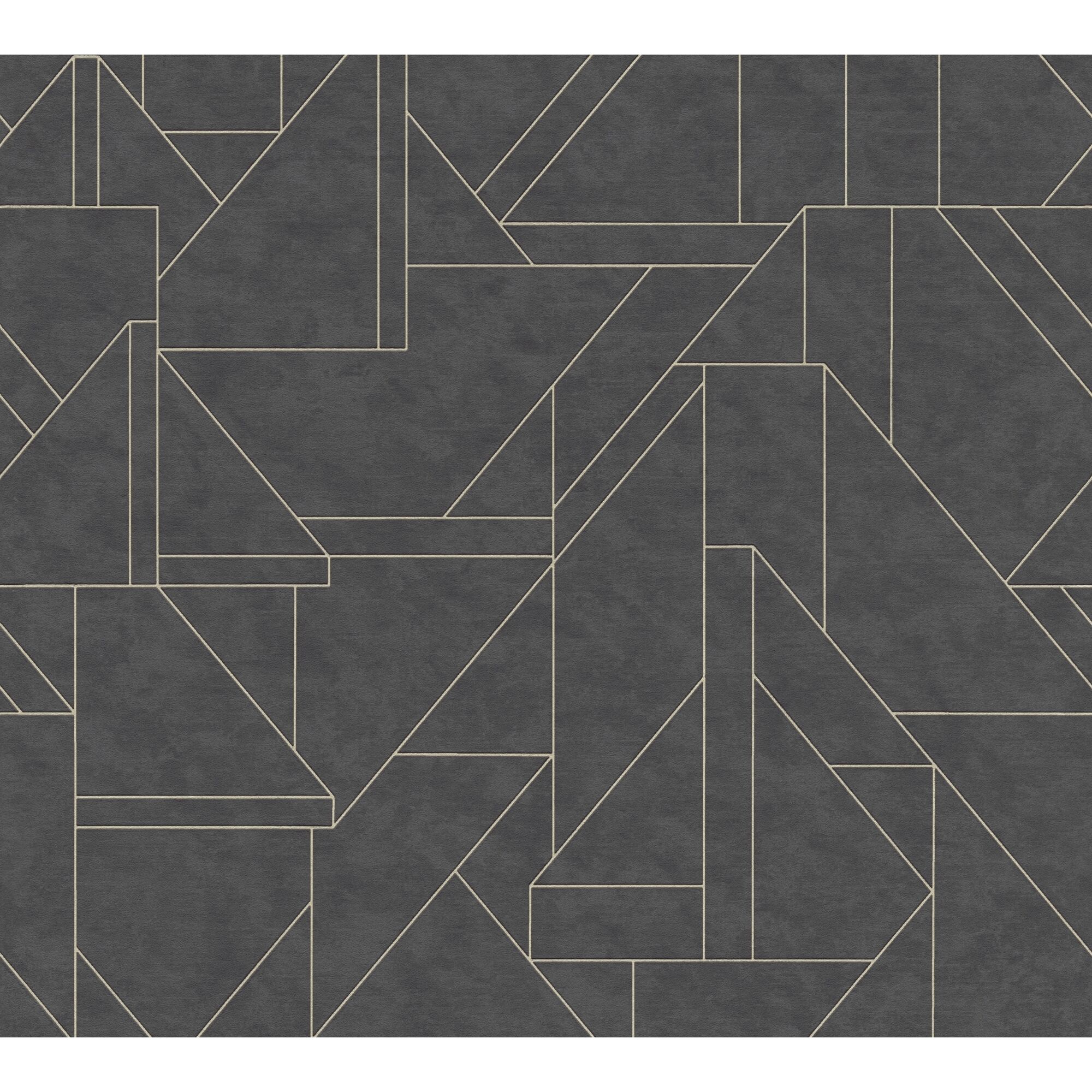 Anthrazitfarbene Vliestapete mit geometrischem Muster in Beige