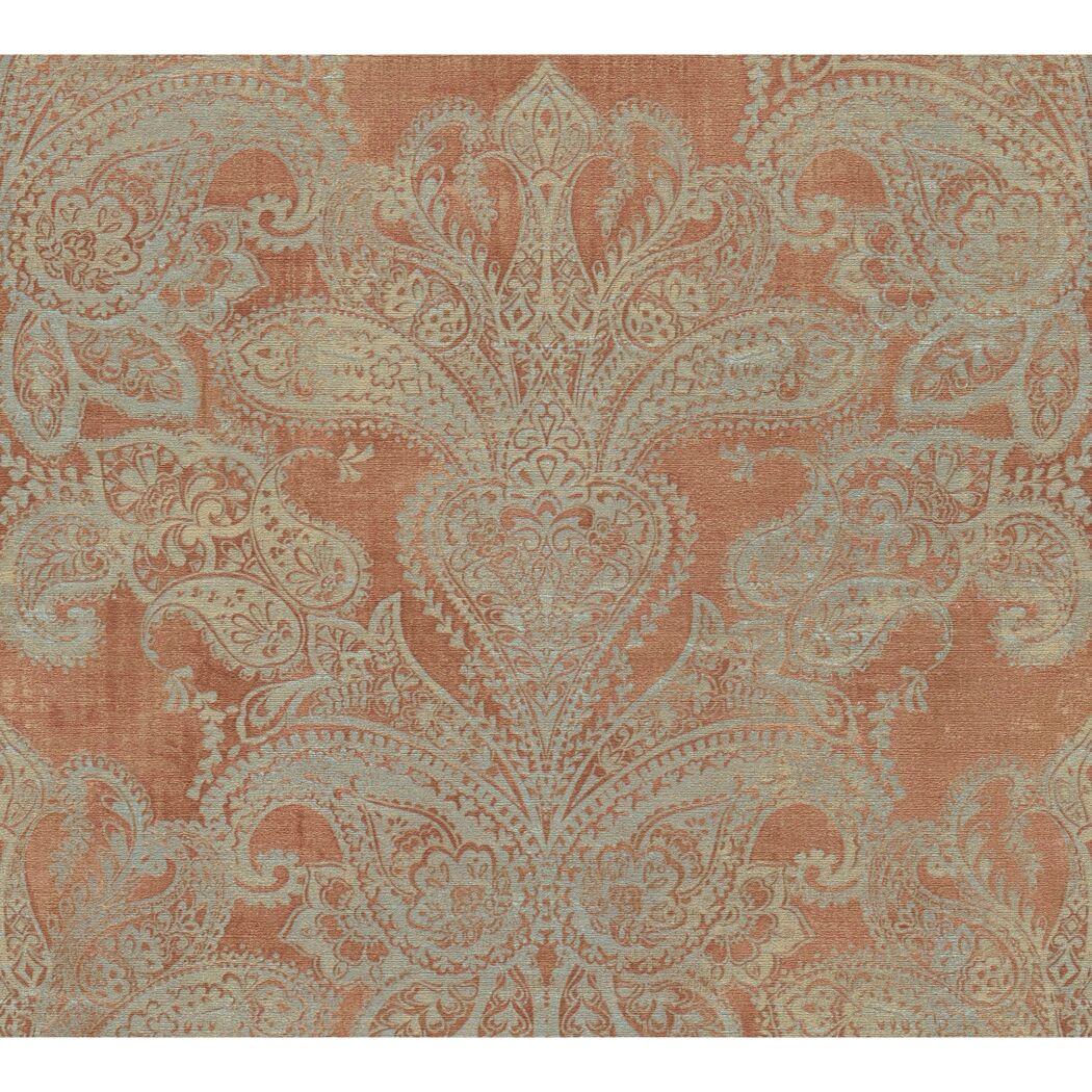 Verziertes Paisleymuster in Rostrot und Hellblau