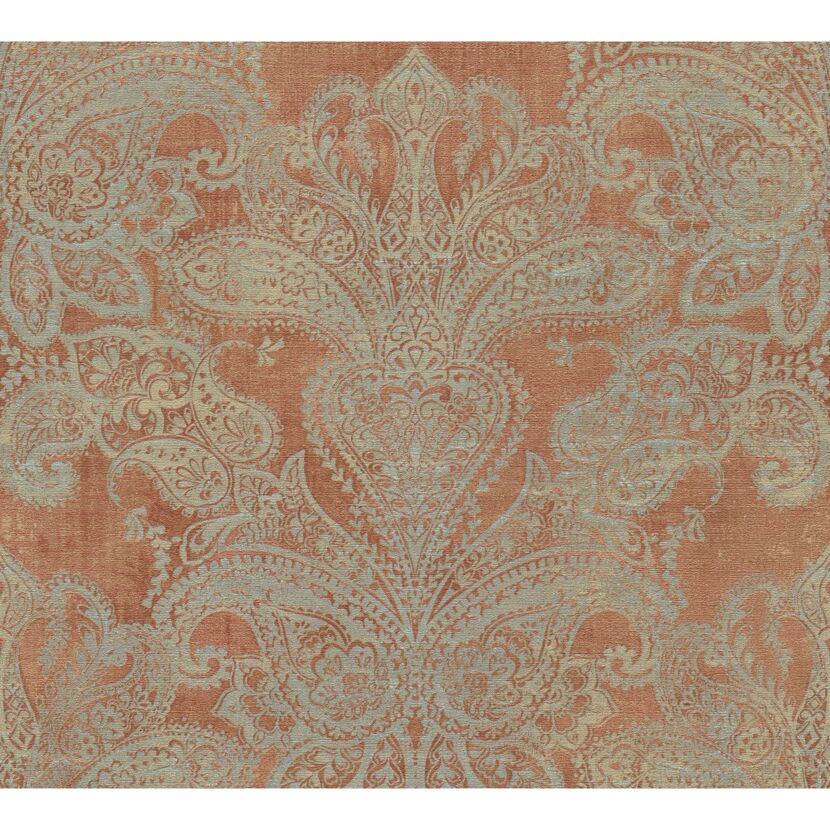 Verziertes Paisleymuster in Rostrot und Hellblau