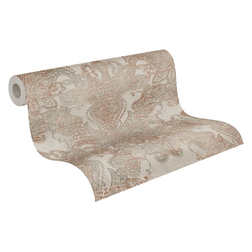 Rolle Tapete mit Paisleymuster in Beige und Hellgrün