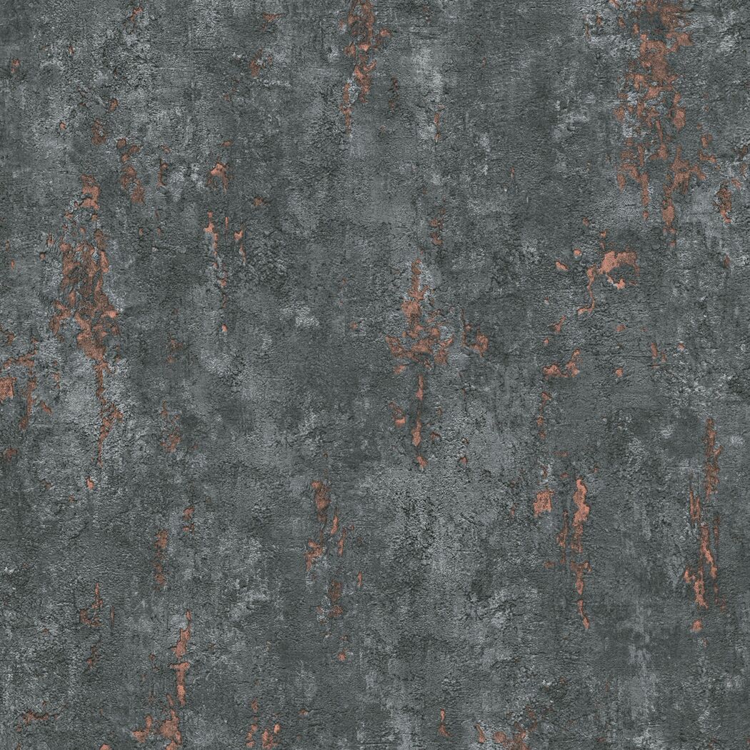 Graue Vliestapete mit kupferfarbener Patina