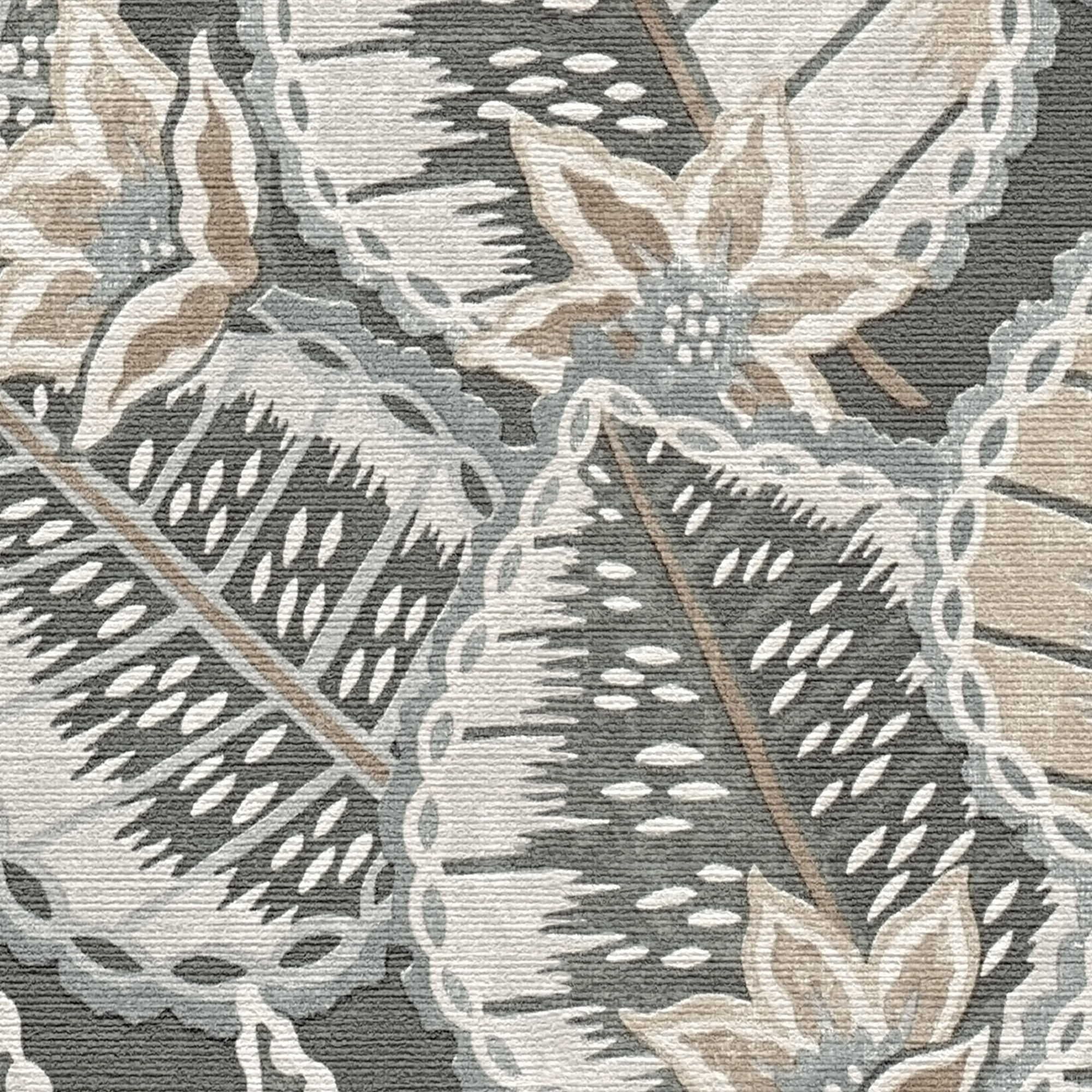 Vliestapete 'Stories of Life' Ethno Blätter grau beige-weiß 0,53 x 10,05 m