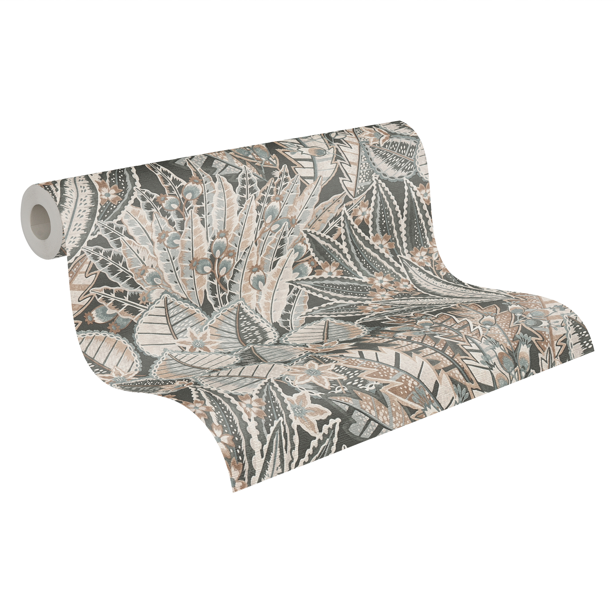Vliestapete 'Stories of Life' Ethno Blätter grau beige-weiß 0,53 x 10,05 m