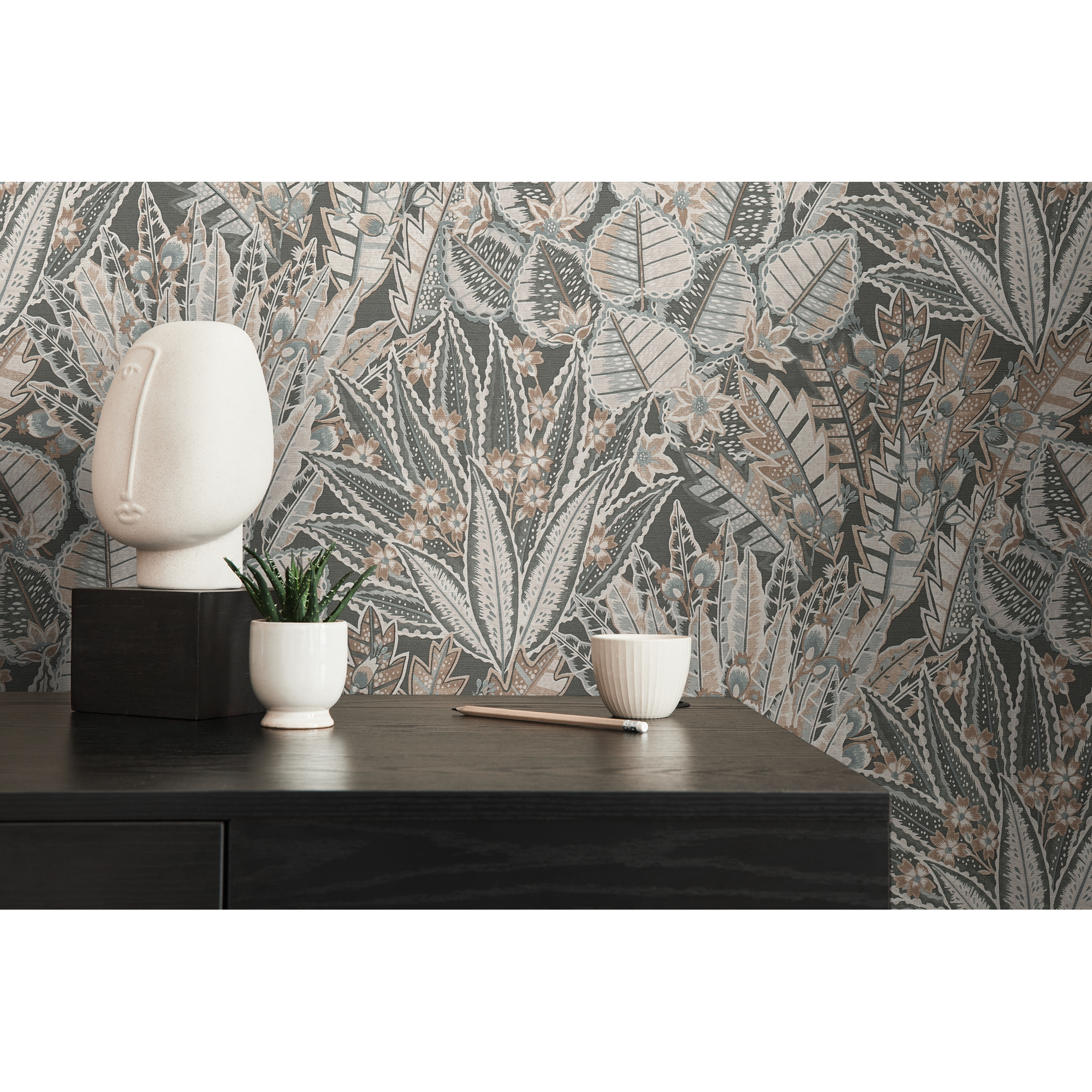 Vliestapete 'Stories of Life' Ethno Blätter grau beige-weiß 0,53 x 10,05 m