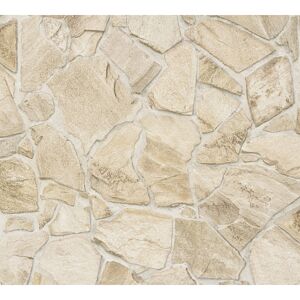 Vliestapete 'Elements 2' 3D Steinmauer beige/creme 0,53 x 10,05 m