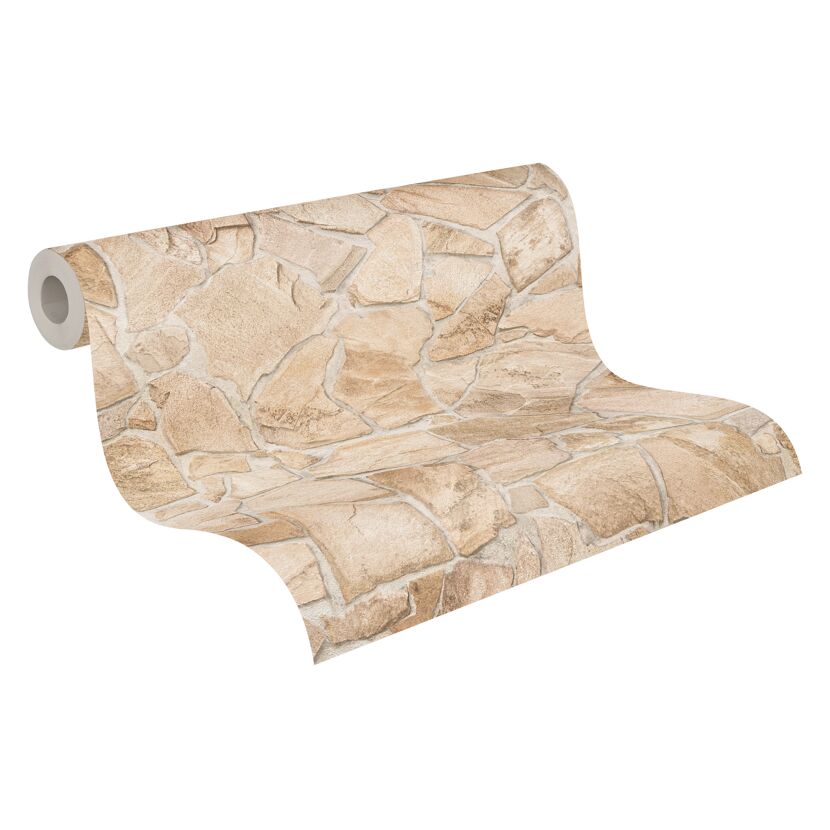Beige Vliestapete mit Steinmuster auf Rolle