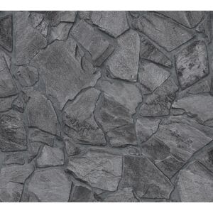 Vliestapete 'Elements 2' 3D Steinmauer grau/schwarz 0,53 x 10,05 m