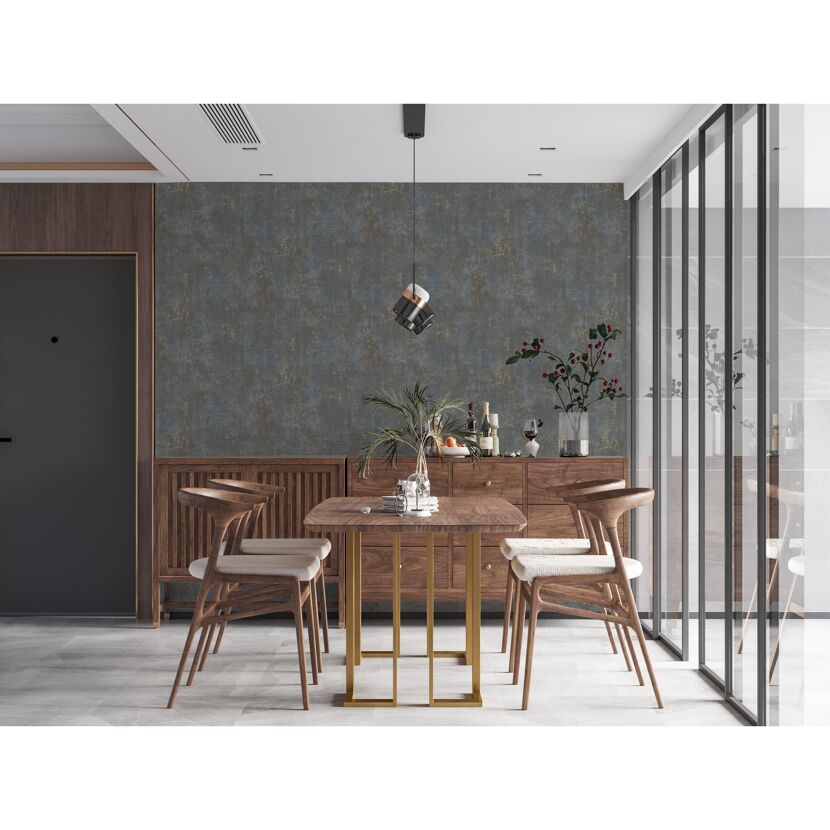 Esszimmer mit blauer Vliestapete