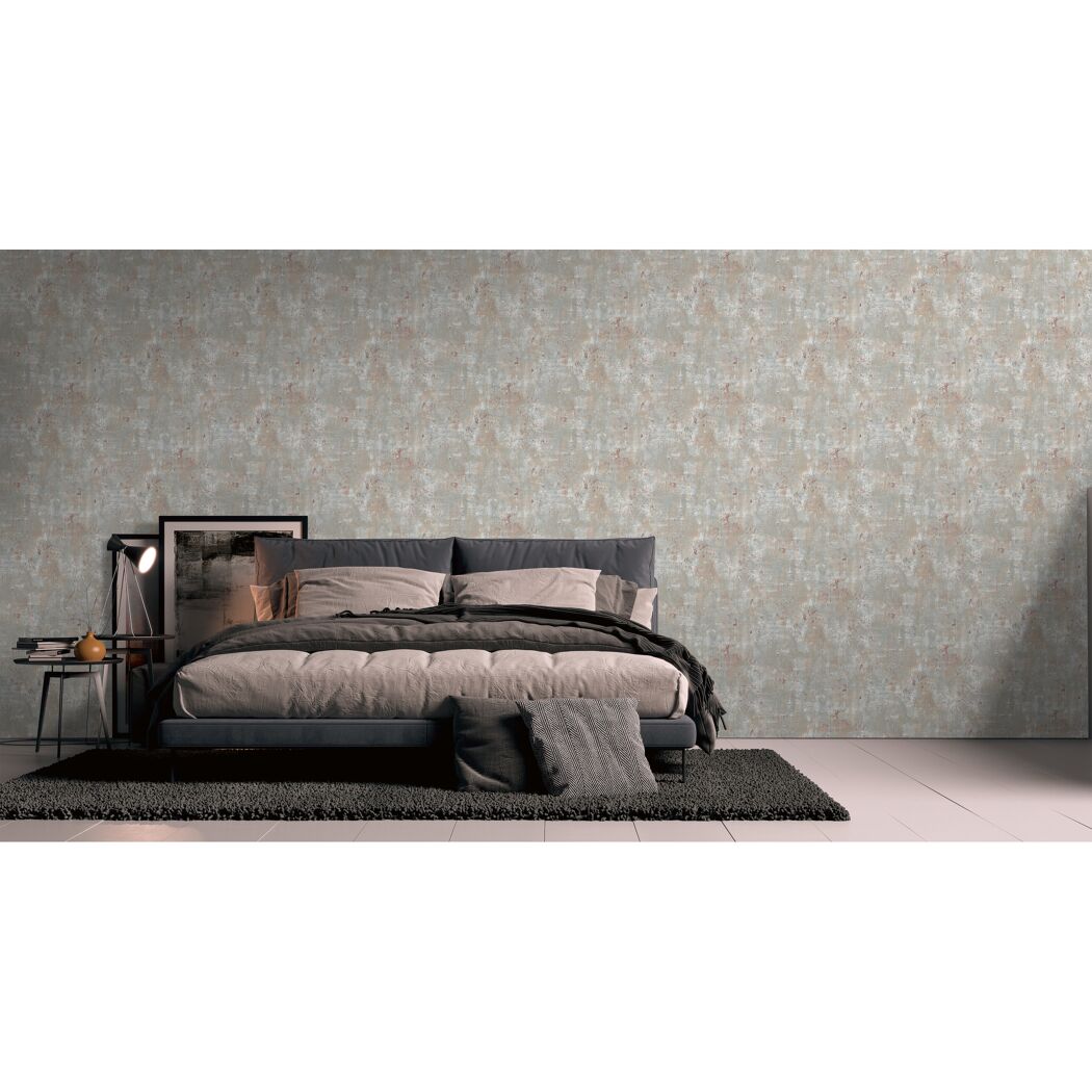 Schlafzimmer mit Betonoptik-Tapete