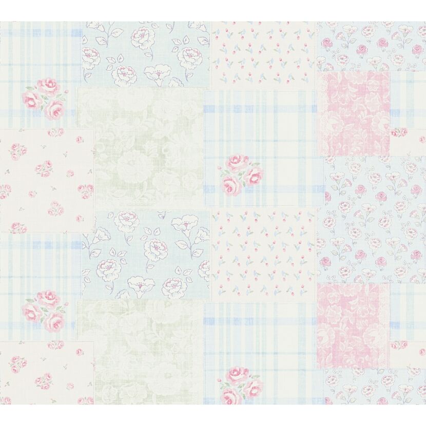 Rosa-blaues Tapetenmuster im Patchwork-Stil